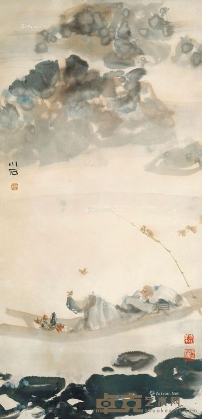 傅小石 渔翁图 136×66cm