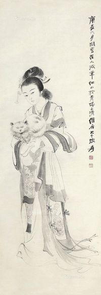 张大千 1940年作 抱猫仕女