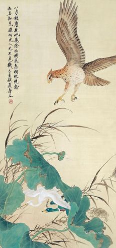 吴寿谷 1859年作 荷塘飞禽图