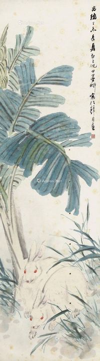 倪田 1907年作 芭蕉双兔