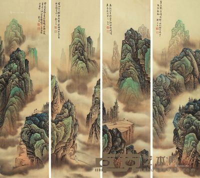 刘子久 山水 90×24cm×4