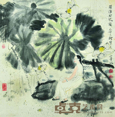 李也青 荷深水风阔 68×68cm 约4.2平尺