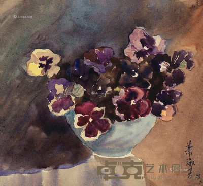 萧淑芳     1958年作 花卉 14.5×16cm