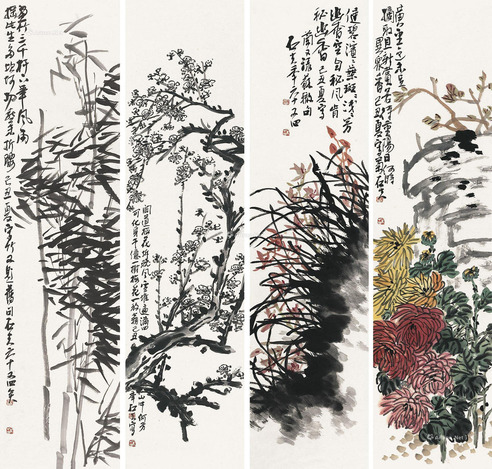 郭石夫     2009年作 梅兰竹菊 四屏