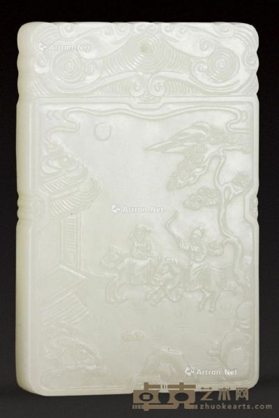 现代 白玉雕人物牌 长6.2cm