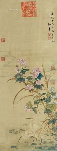 慈禧太后 1893年作 花卉鹭鸶