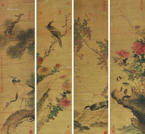 缪嘉惠 花鸟四屏