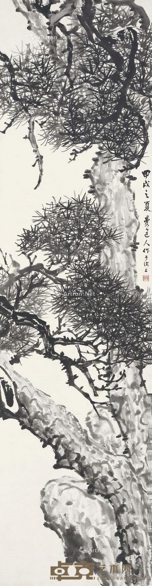 曼道人 1934年作 松石图 150×40cm