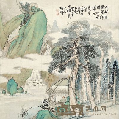 顾珊卿 观瀑图 27×27cm