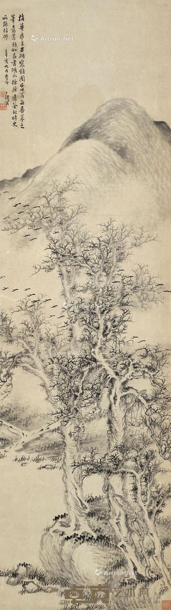 李修易 1849年作 枯木寒鸦 132×37.5cm