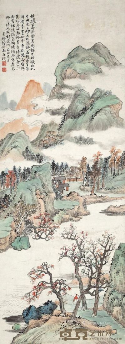 陆恢 1885年作 山居图 107×40cm