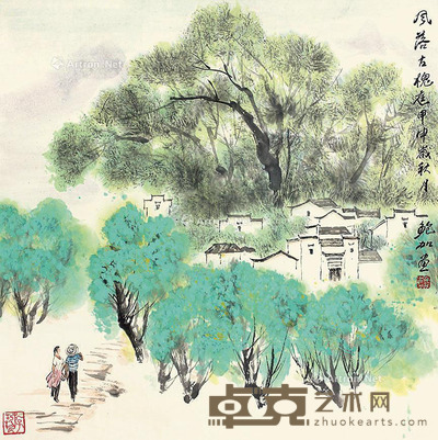 鲍加     山水人物 68×67cm