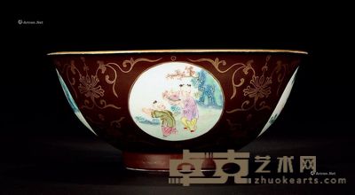 清乾隆 酱釉描金开光婴戏纹碗 直径18.5cm
