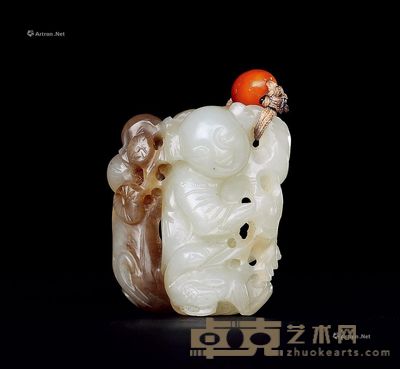 清中期 糖玉巧雕童子 高4.3cm