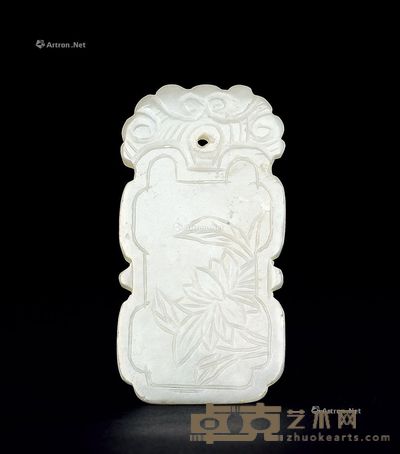 清中期 白玉雕花卉纹牌 高5.7cm