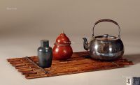 明治时期 蓉祥堂锡茶叶罐、宗味款银壶（578克）、湘妃竹茶排、旧葫芦