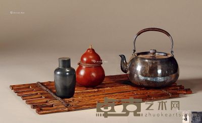 明治时期 蓉祥堂锡茶叶罐、宗味款银壶（578克）、湘妃竹茶排、旧葫芦 尺寸不一