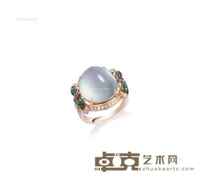 天然玻璃种翡翠配钻石及彩宝戒指 