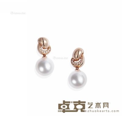 白珍珠配钻石耳环 （一对） 