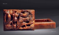康熙 寿山石浮雕龙纹印盒