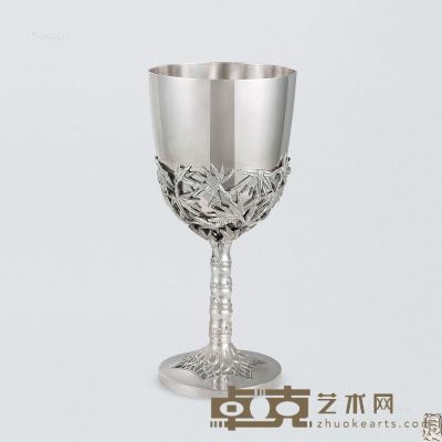 清代 银制竹纹高脚杯 重128g；长13.3cm