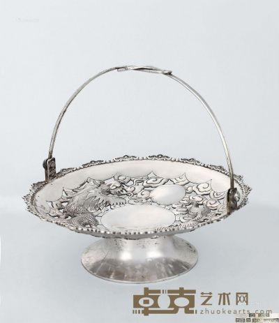 清代 银制龙纹糖果盘 重266g；高15.5cm