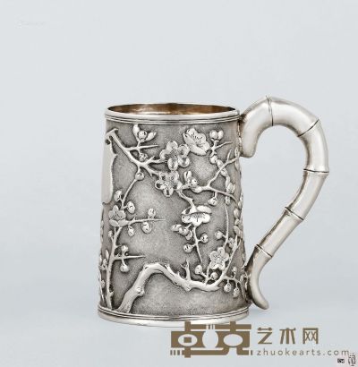 清代 银制梅花纹马克杯 重92g；高10cm