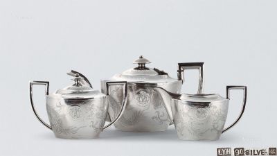 清代 银制龙纹茶具 （三件套）