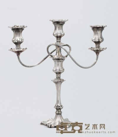 十九世纪晚期 维多利亚时期电镀银双枝大烛台 （一对） 高36cm
