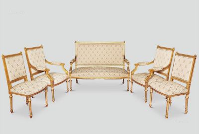 1880年作 法国路易十六风格木鎏金沙发套装