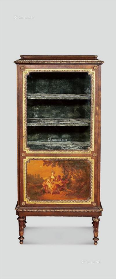 19世纪 罕见法国路易十六风格纯木制描金马丹漆绘珍宝柜