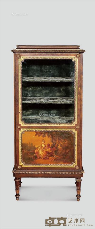 19世纪 罕见法国路易十六风格纯木制描金马丹漆绘珍宝柜 高160cm×长65cm×宽40cm