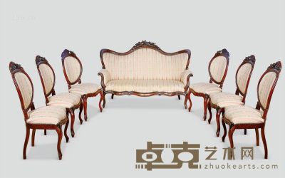 19世纪 法式路易十五时期风格靠背椅 （一套） 圆背椅长44cm×宽44cm×高101cm；高背长椅长163cm×宽
