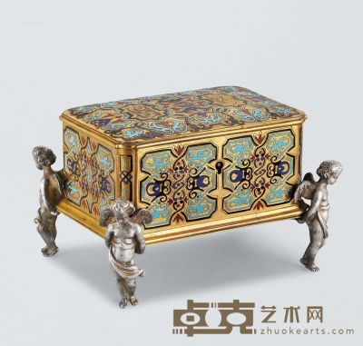 约1880年作 法国铜镀金多彩首饰盒 长13.5cm
