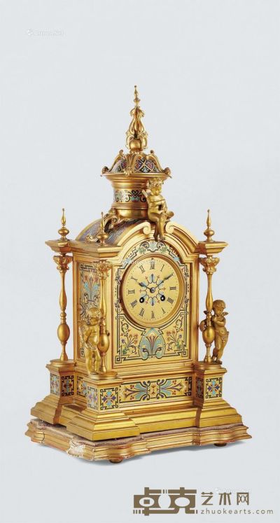 1873年作 法国黄铜鎏金壁炉钟 不计涂金木质底座高53cm