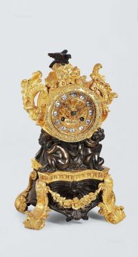 1875-1900年作 法国铜鎏金及绿铜壁炉钟