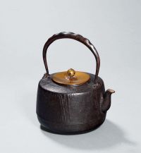 昭和时期竹纹豆角提梁沙名铁壶