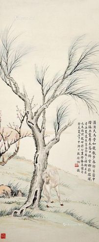 殷梓湘 柳下骏马图