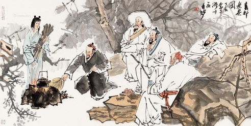 苗再新 春郊煮茶图
