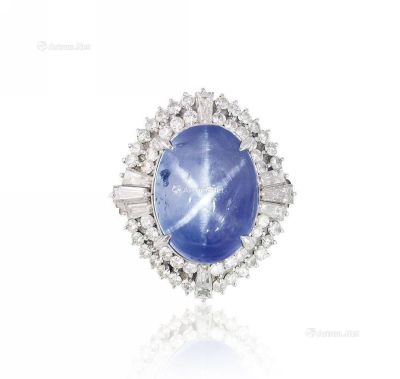 铂金星光蓝宝石钻石戒指