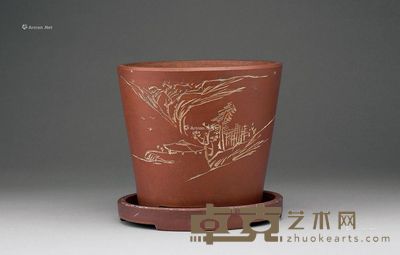 民国 紫砂花盆 盆托 (一套) 高14cm