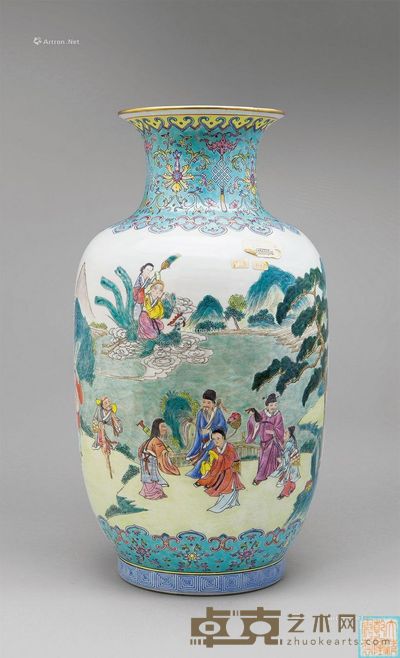 粉彩群仙祝寿纹瓶 高43cm