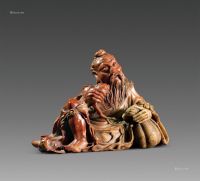 清中期 寿山石雕渔翁座像