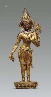 十三世纪-十四世纪 铜鎏金尼泊尔佛立像