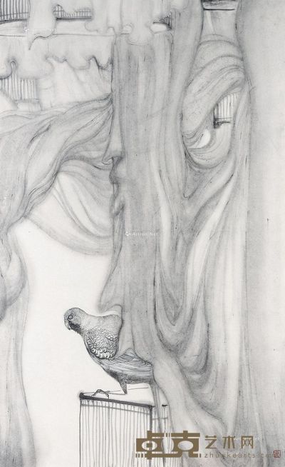 黄岑 鹦鹉 96×59cm