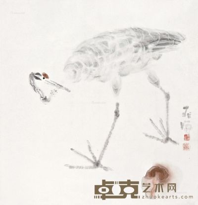 晁海 仙鹤灵芝 67.5×65.5cm