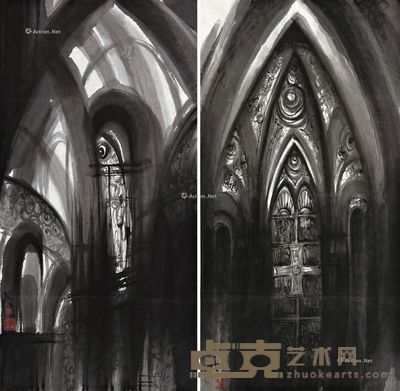 石丹 教堂之二 68×34cm×2