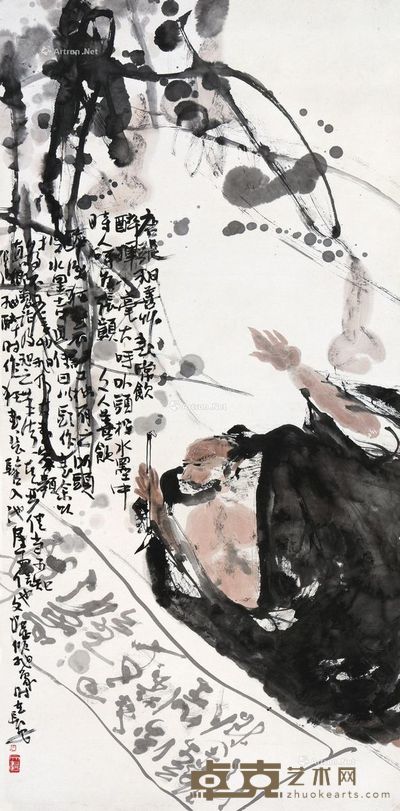 江文湛 张旭挥毫图 137.5×67.5cm