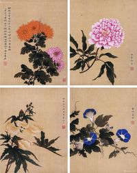 潘静淑 花卉四屏