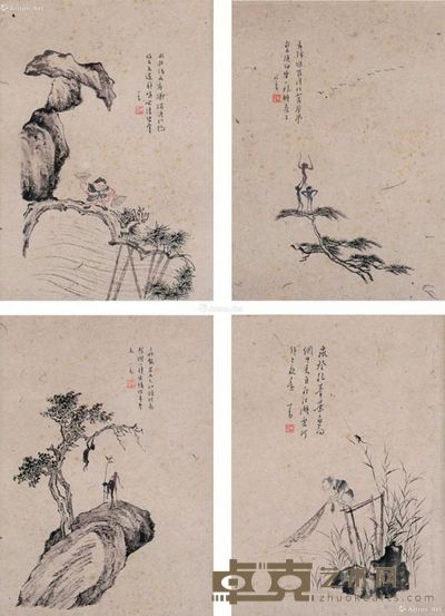 溥儒 山水四屏 26×18cm